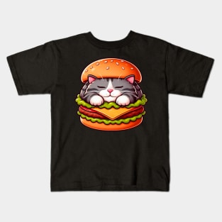 Tabby Cat is Sleeping inside a Hamburger Kids T-Shirt
